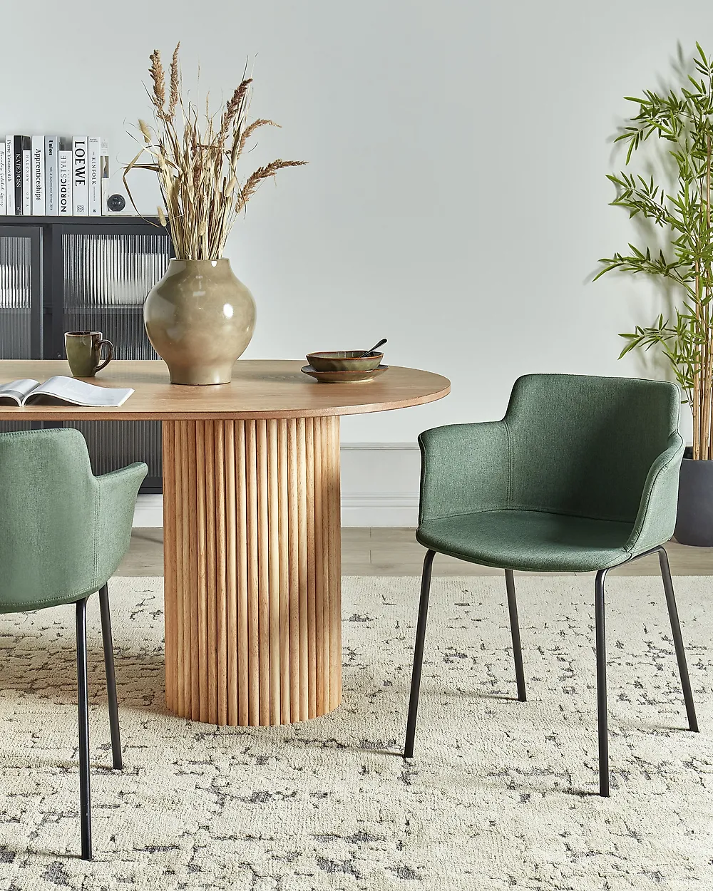 Set of 2 Dining Chairs BELFIELD Fabric Green_1183563