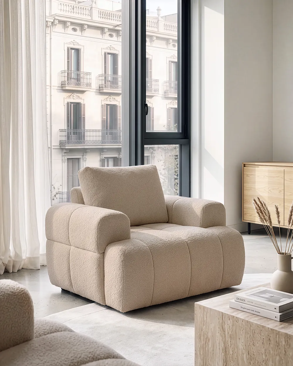 Fauteuil NARILLA Bouclé Beige_1161077