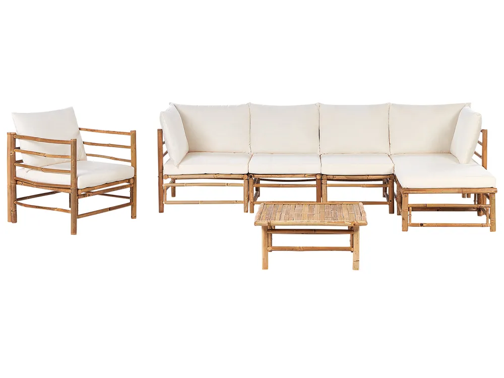 Lounge Set mit Tisch 6-Sitzer CERRETO Bambus Cremeweiß linksseitig