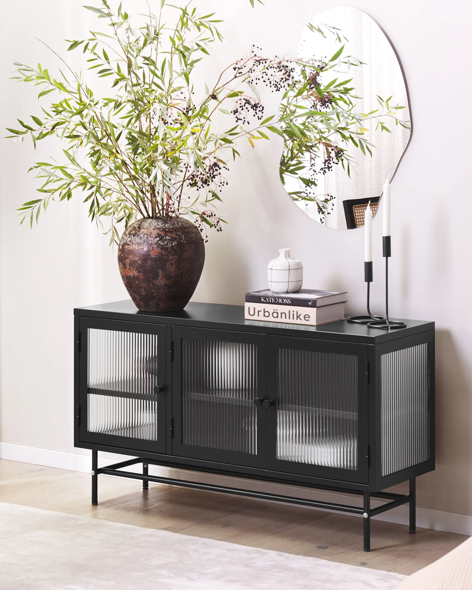 Sideboard mit Glastüren DEVON 115 cm Metall Schwarz_830323