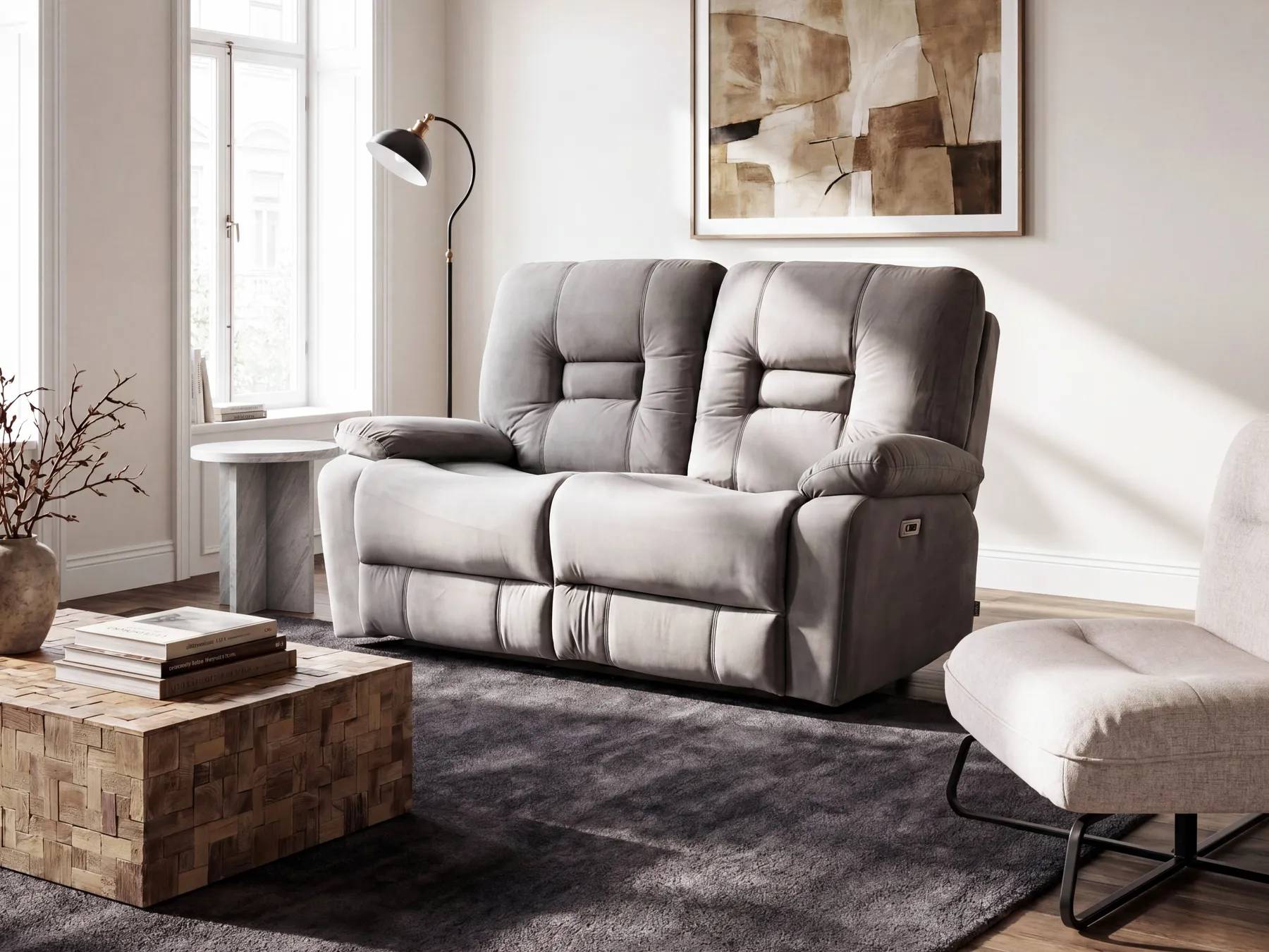 Sofa elektrisch verstellbar 2-Sitzer BERGEN Samtstoff Grau_1080316