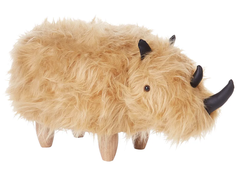 Tierhocker WOOLLY Nashorn Webpelz Beige