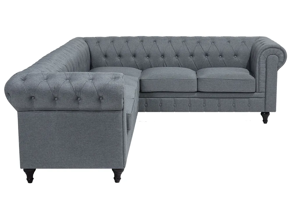 Corner Sofa 6 Seater CHESTERFIELD Fabric Grey Left Hand_706653