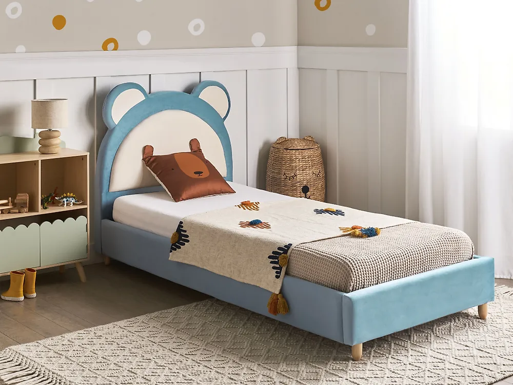 Kinderbett Teddybär Samtstoff MAILLES 90 x 200 cm Blau_1174345