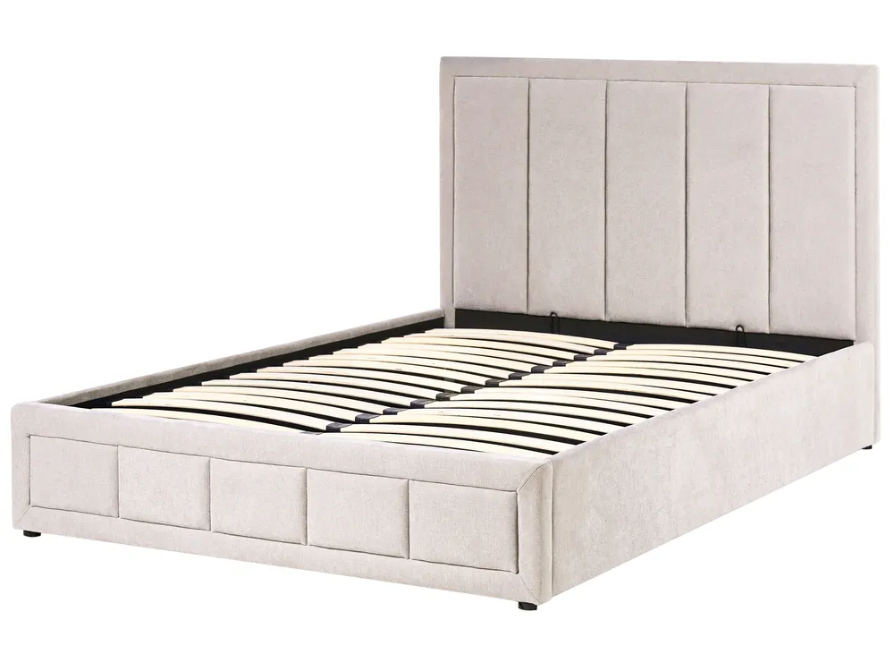 Bett mit Stauraum QUIBERON Chenillegewebe Taupe 140 x 200 cm_1023195