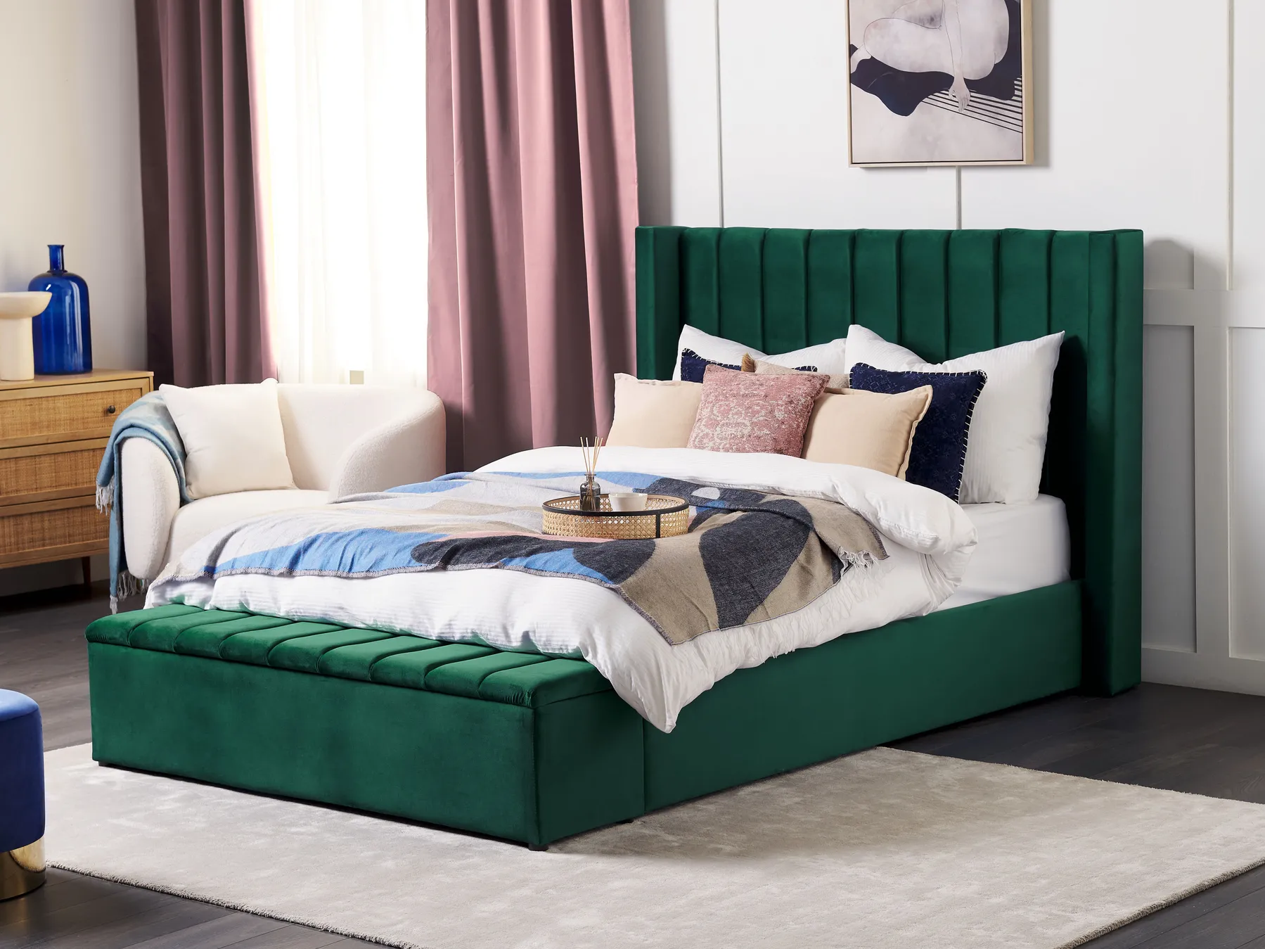 Bed with Storage Bench NOYERS Velvet Emerald Green 140 x 200 cm (EU Double)_834592