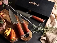 Set of 3 Knives Damascus Steel KASHIWA Brown_1174359