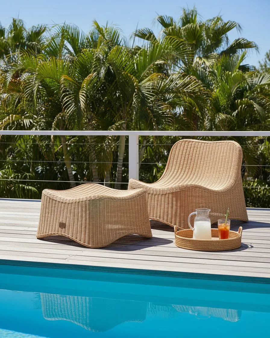 Gartensessel mit Ottomane AIGANI Rattan Naturfarben_1031654