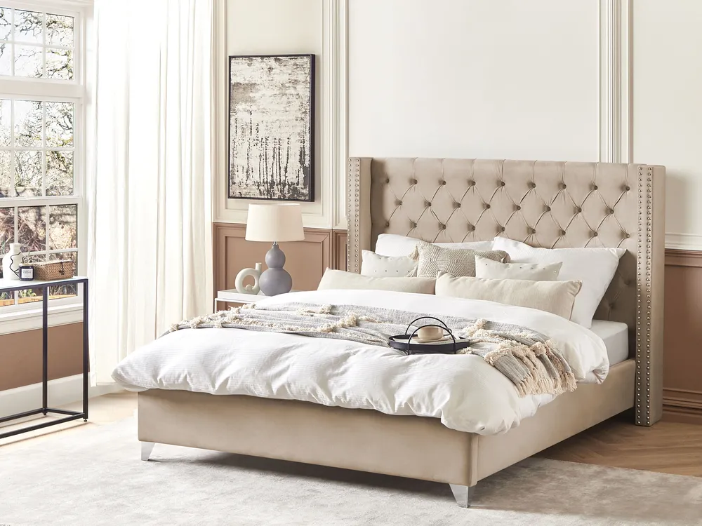 Bett mit Lattenrost Samtstoff LUBBON 180 x 200 cm Beige