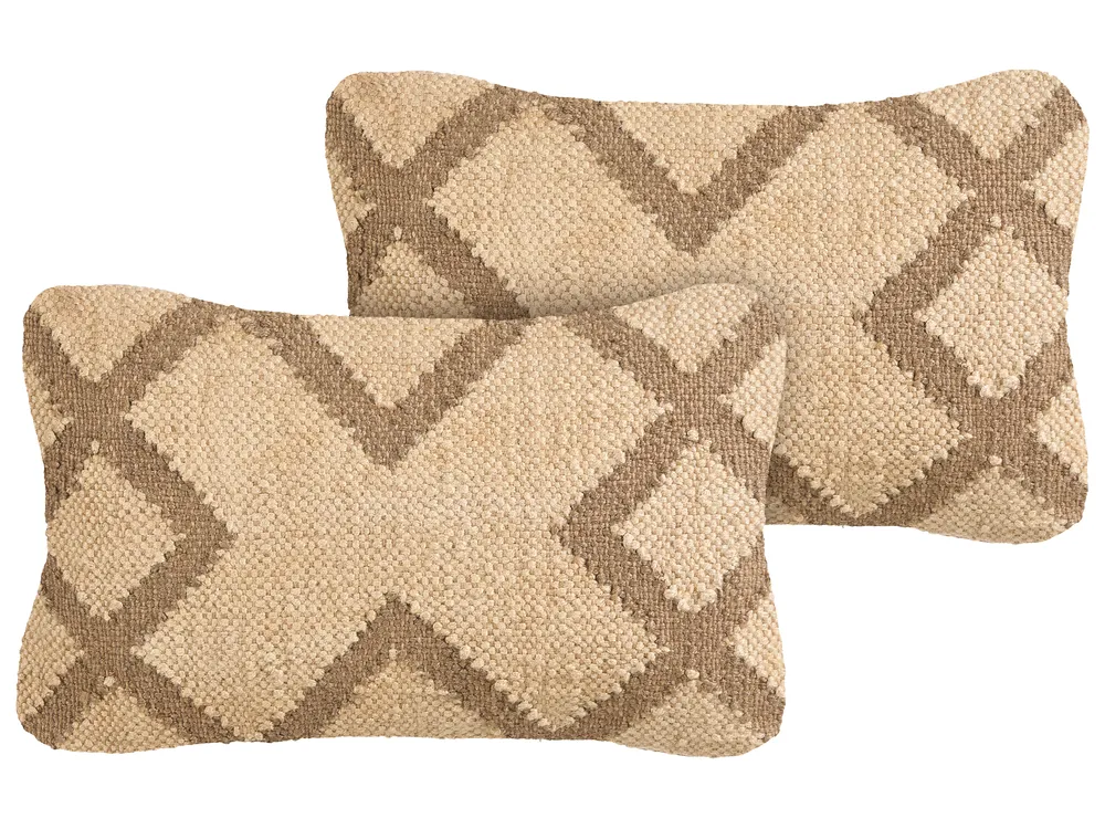 Dekokissen 2er Set GOPI 30 x 50 cm Jute Beige Geometrisches Muster