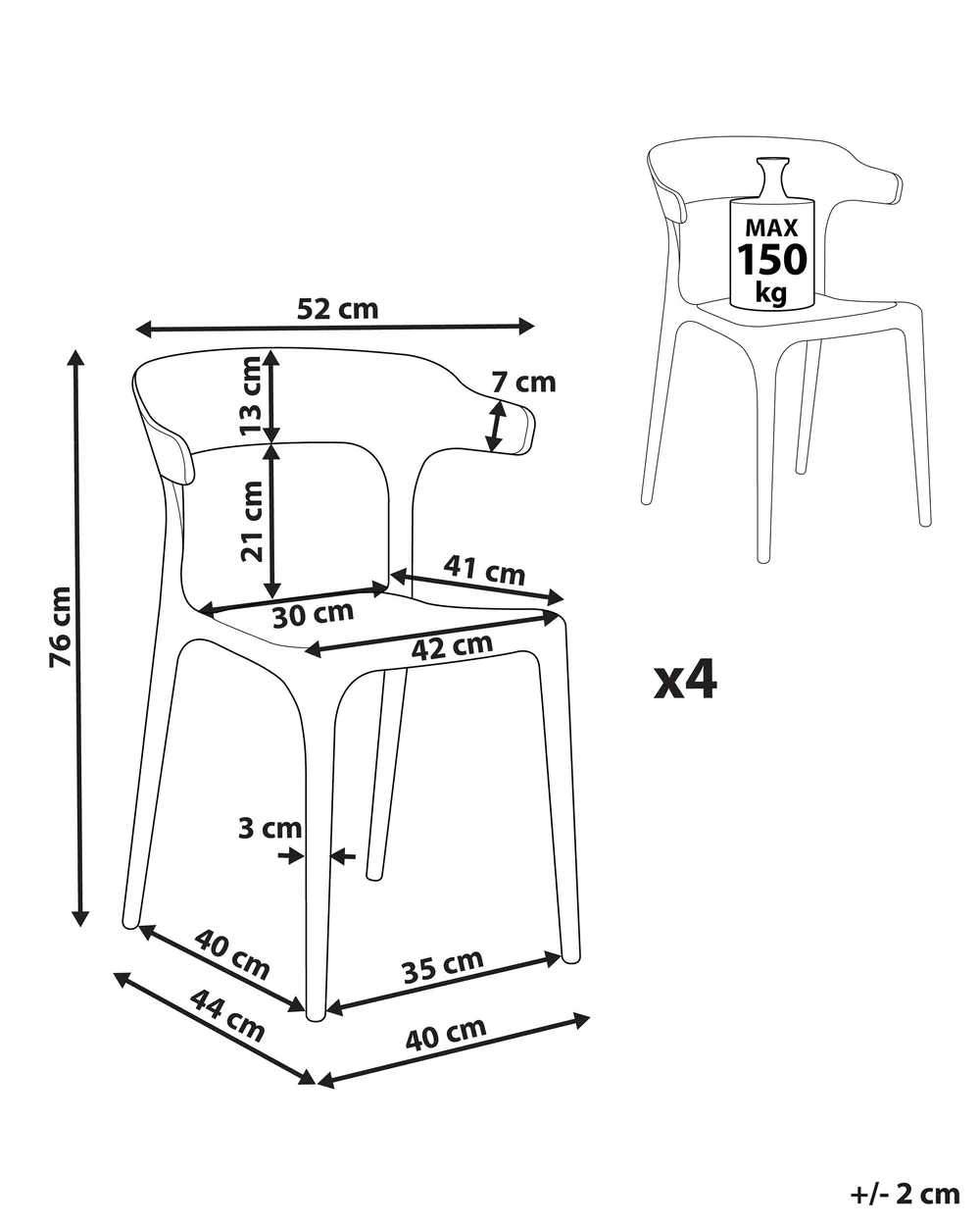 Gartenstuhl 4er Set GUBBIO Grau_862373