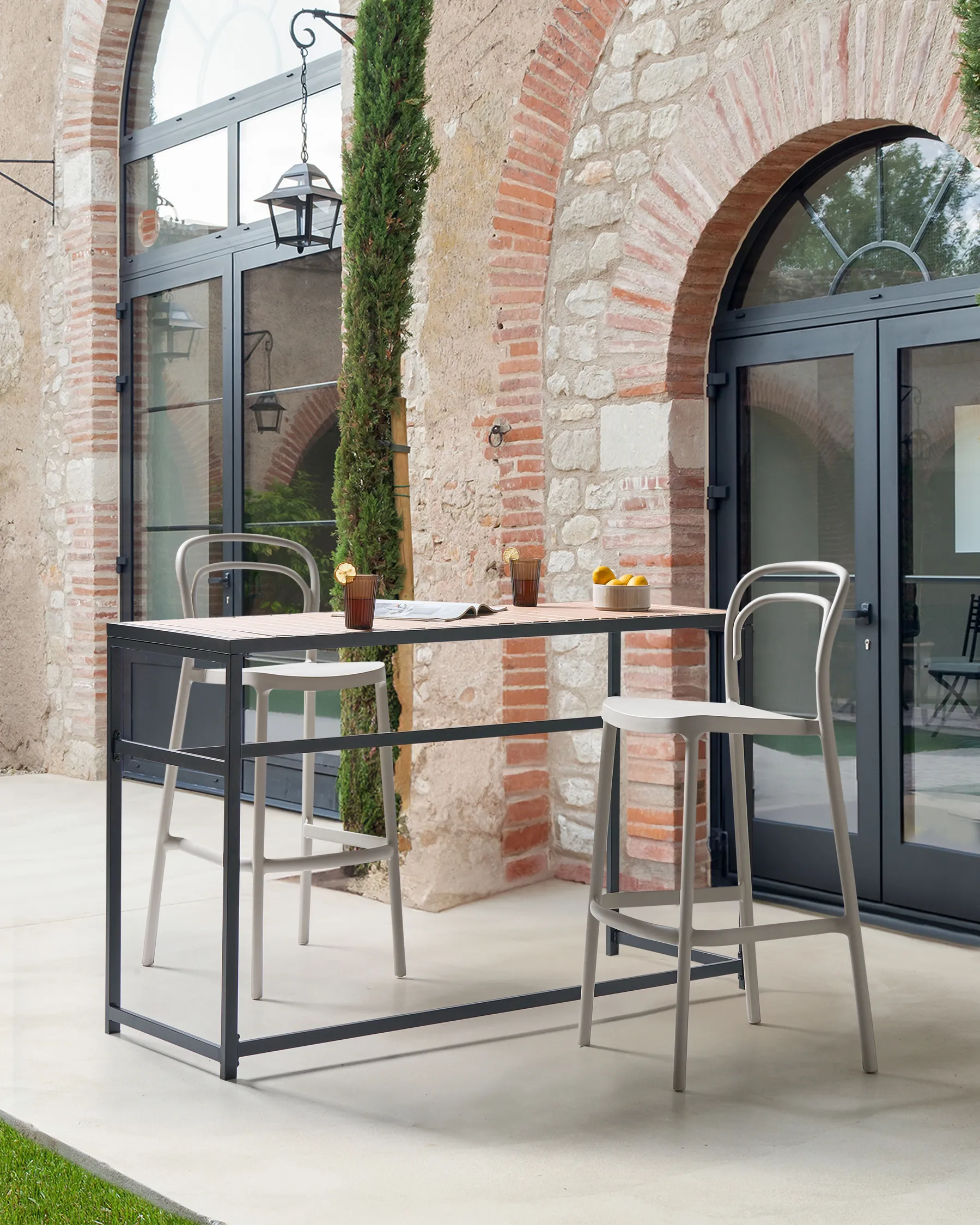 Set of 2 Garden Bar Chairs PORANO Beige_1000494