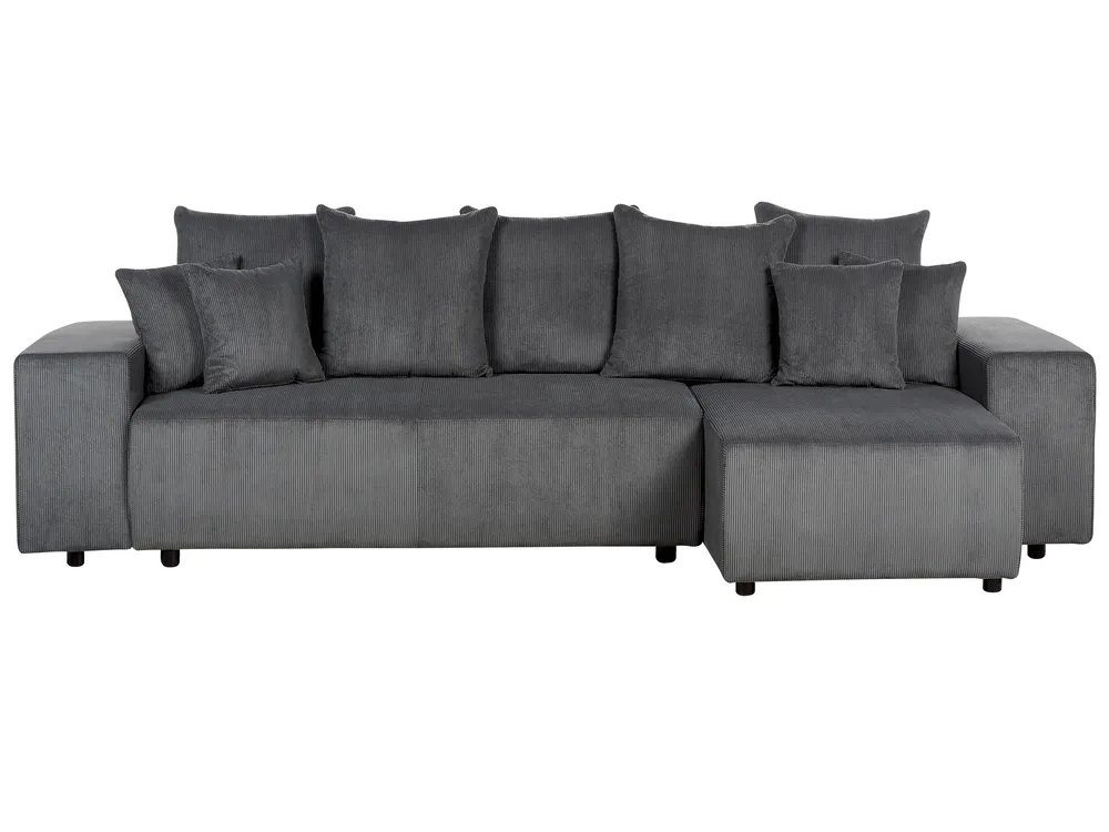 Eckschlafsofa 3-Sitzer LUSPA mit Stauraum Cord Dunkelgrau linksseitig_898711