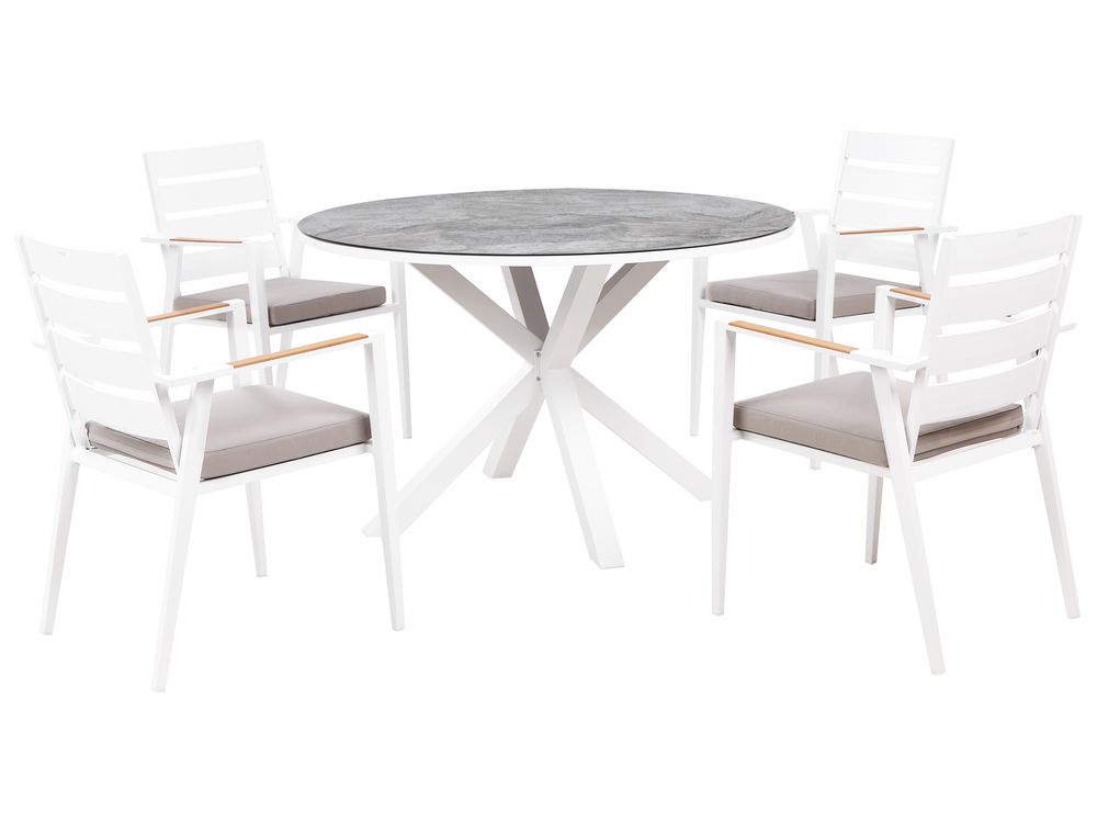 Salle à manger de jardin 4 places MALETTO/TAVIANO avec coussins Métal Effet marbre Gris