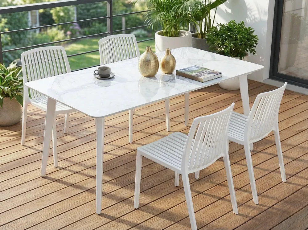 Gartentisch RODALLO 160 cm 90 cm Stein Weißer Marmor