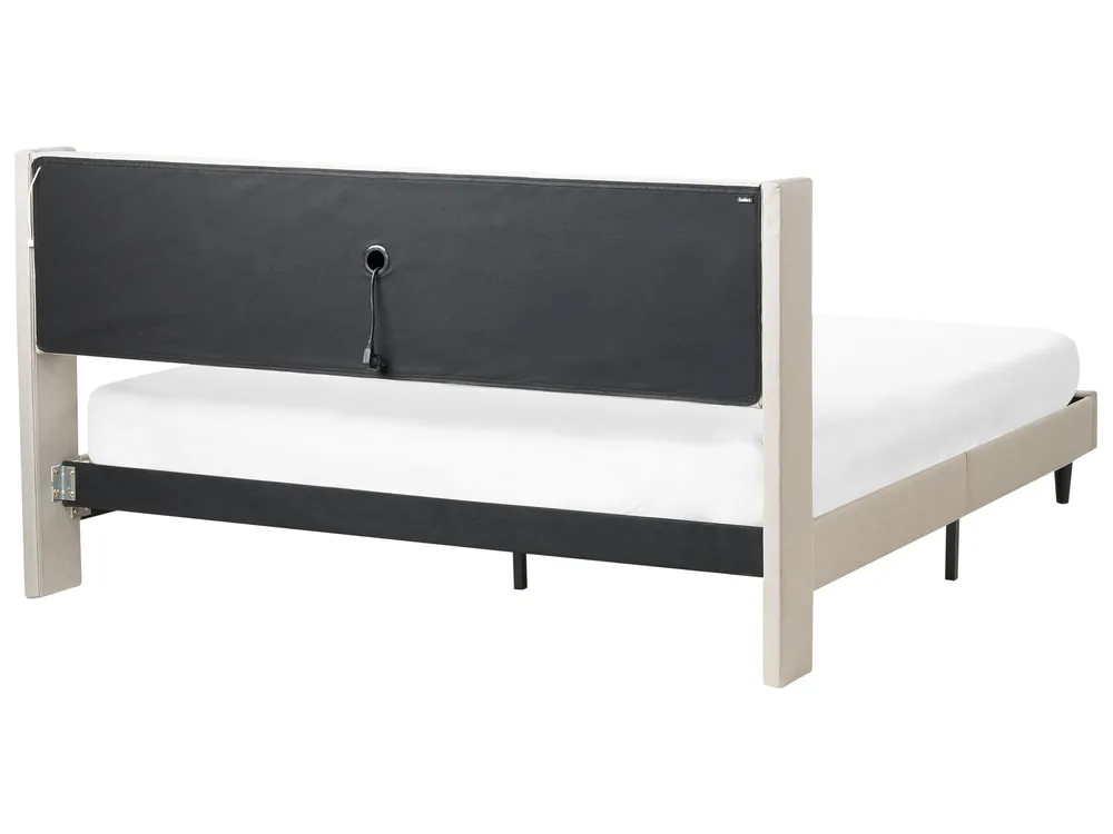 Bett mit LED BEAULIEU Stoff Beige 180 x 200 cm mit Stauraum mit USB-Anschluss_993564