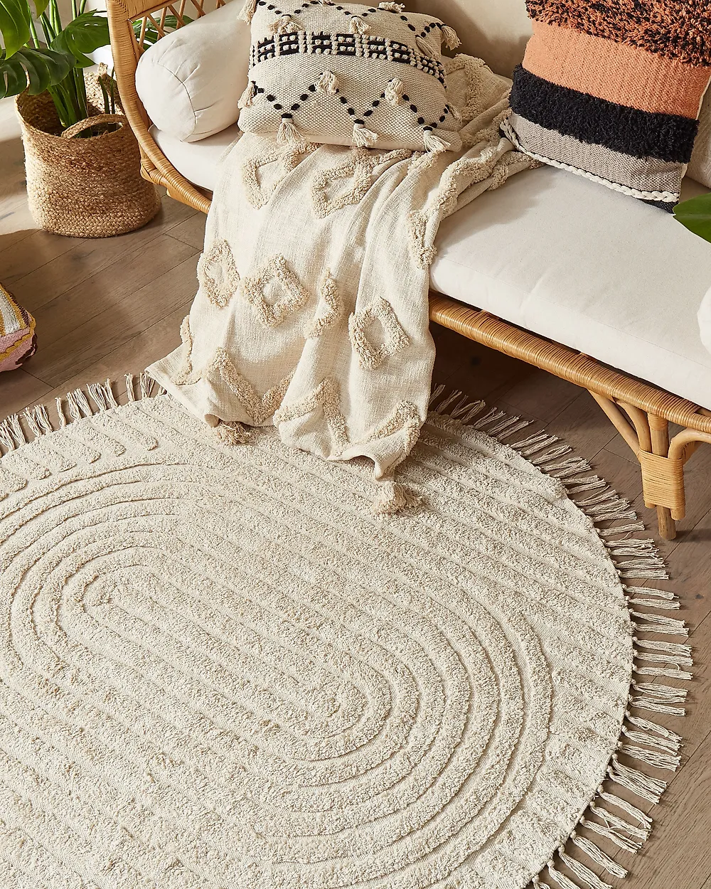 Teppich HALFETI Hellbeige ø 140 cm Baumwolle