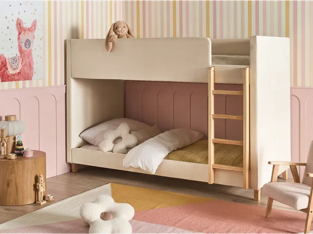 Hochbett Samtstoff CHOCQUES 90 x 200 cm Hellbeige