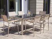 Gartenmöbel Set 6-Sitzer GROSSETO Dreifachplatte Basalt geflammt Schwarz / Beige_396122