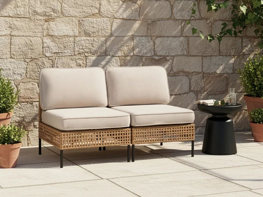 Gartensofa 2-Sitzer OMEGANA ohne Armlehnen Polyrattan Hellbeige