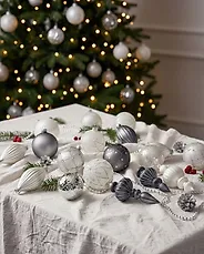 Weihnachtskugel 35er Set FROSTFALL Glas Grau_1174394