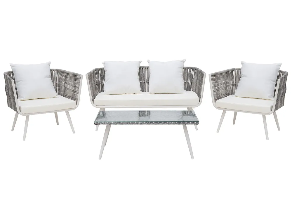 Lounge Set mit Tisch 4-Sitzer RAGUSA Polyrattan Cremeweiß