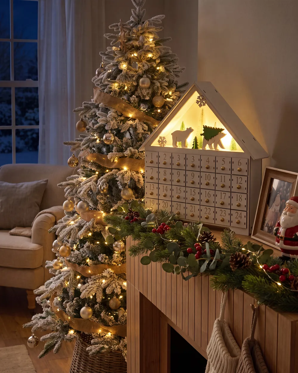 Weihnachtsdekoration LED MJOSA 33 cm Adventskalender Weiß