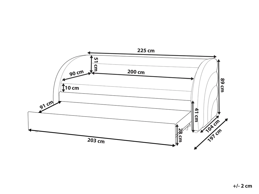 Ausziehbett Bouclé ALBIAC 90 x 200 cm Pastellrosa_1069076