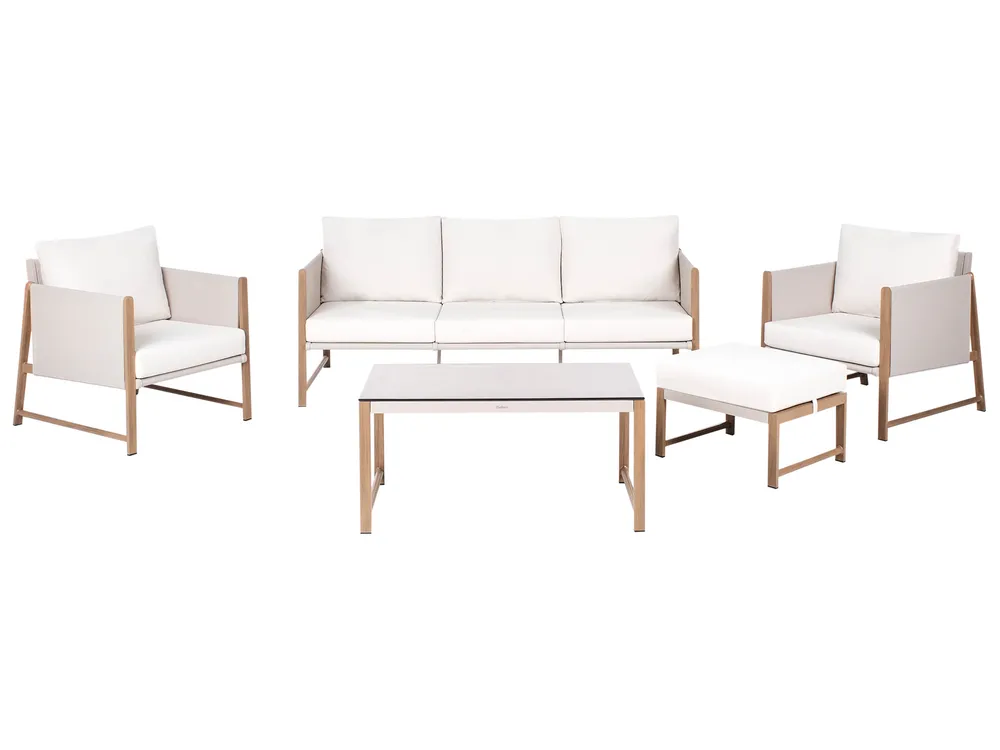Lounge Set mit Tisch und Ottomane 5-Sitzer NOLA Metall Hellbeige