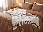 Blanket RAEBARELI Cotton 130 x 180 cm Light Beige_1178281