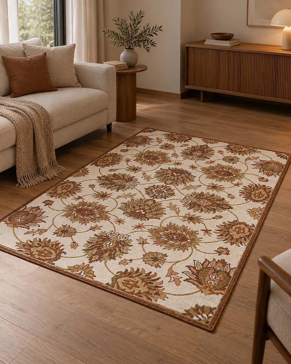 Teppich EZINE Beige 140 x 200 cm Wolle