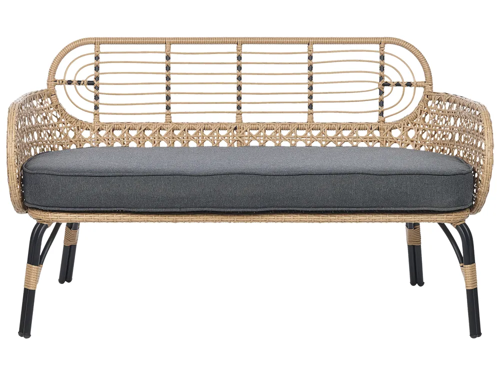 Gartenbank mit Auflage PRATELLO 122 cm Polyrattan Naturfarben