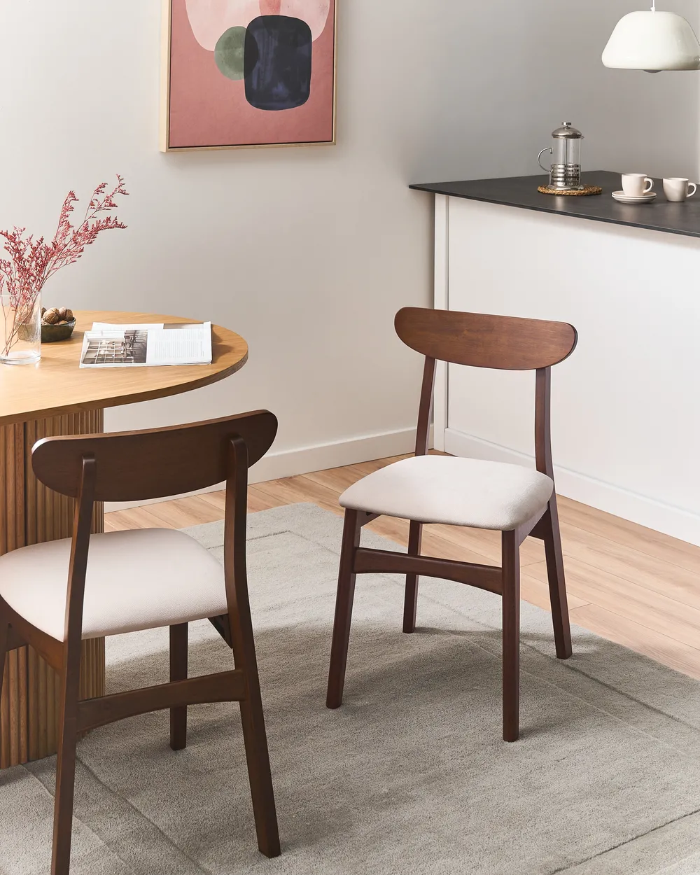Esszimmerstuhl 2er Set DOYLE Holz Braun / Hellbeige