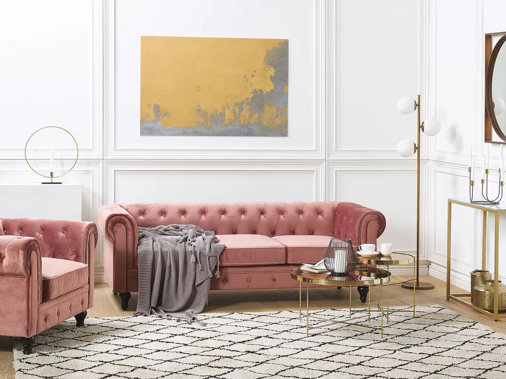 Sofa Set 4-Sitzer CHESTERFIELD Samtstoff Rosa