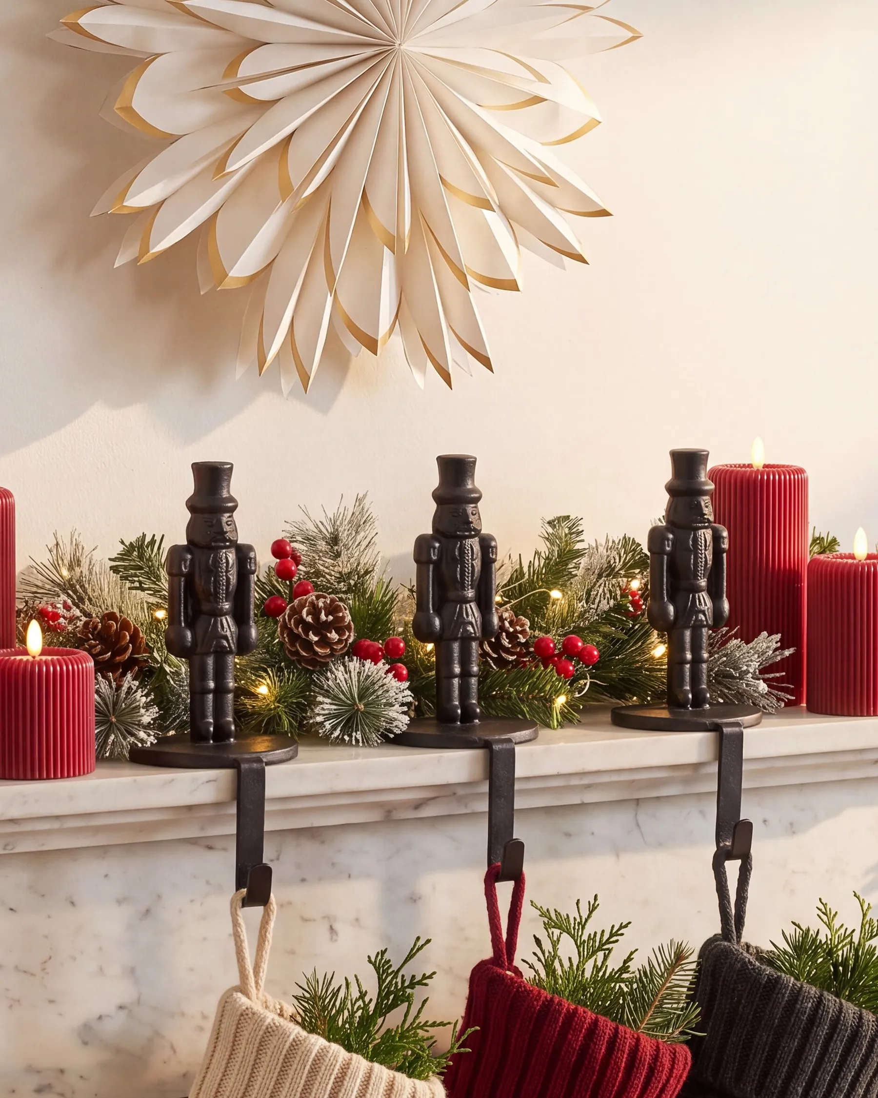 Set of 3 Christmas Stocking Holders KAJAANI 22 cm Nutcracker Black_1010894
