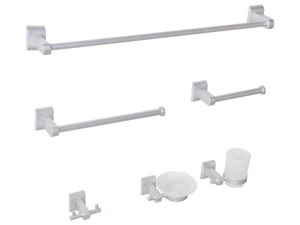 6-Piece Bathroom Hardware Set TALARA with Towel Bars and Hooks Silver