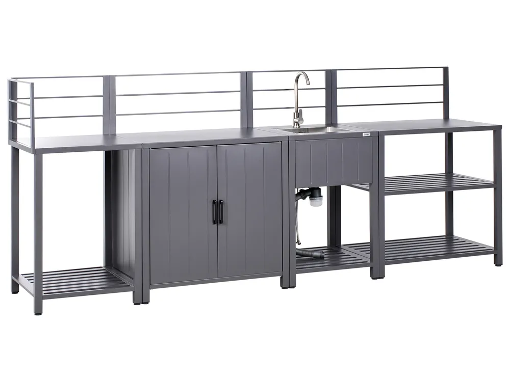 Outdoor-Küche 4er Set mit Spüle VIGGIANO Grau Metall