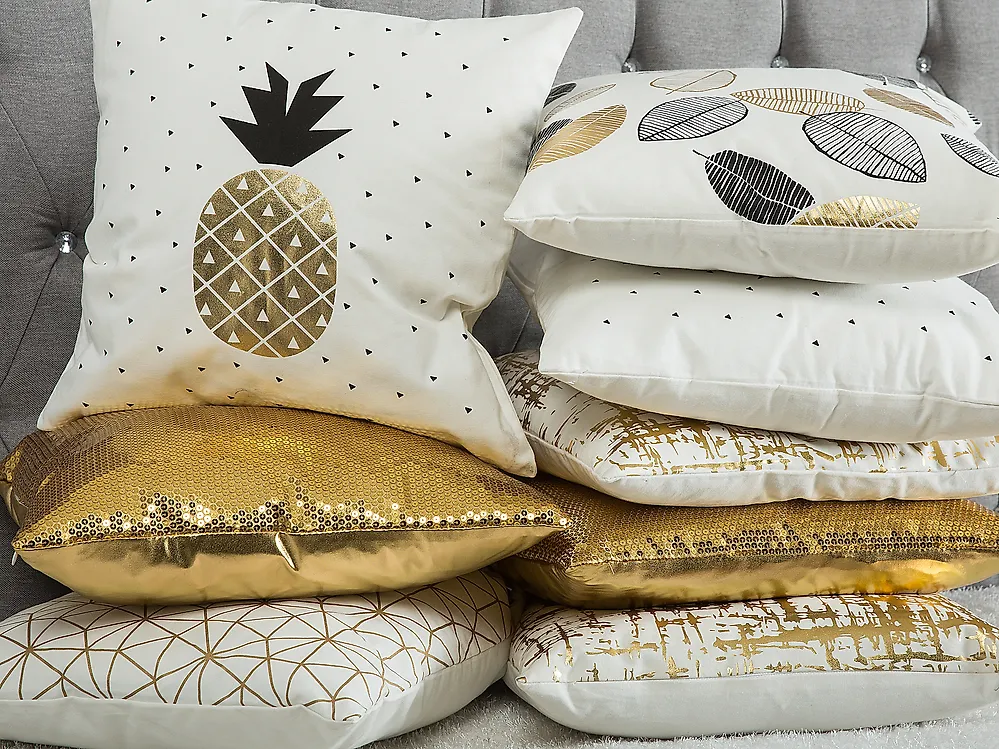 Dekokissen 2er Set LOTUS 45 x 45 cm Baumwolle Gold Weiß Schwarz Pflanzenmuster_1177860