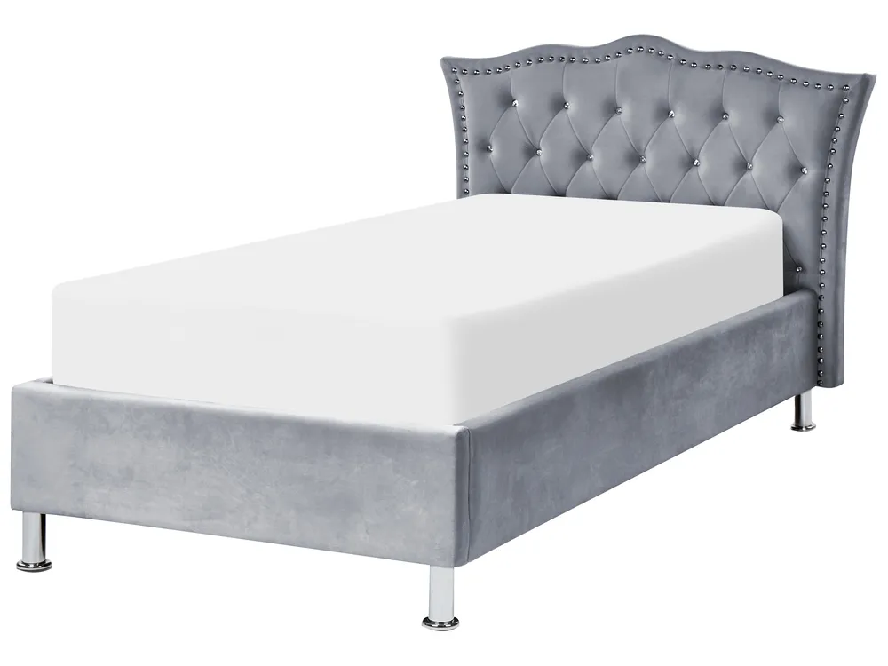 Bett mit Stauraum METZ Samtstoff Grau 90 x 200 cm_861409