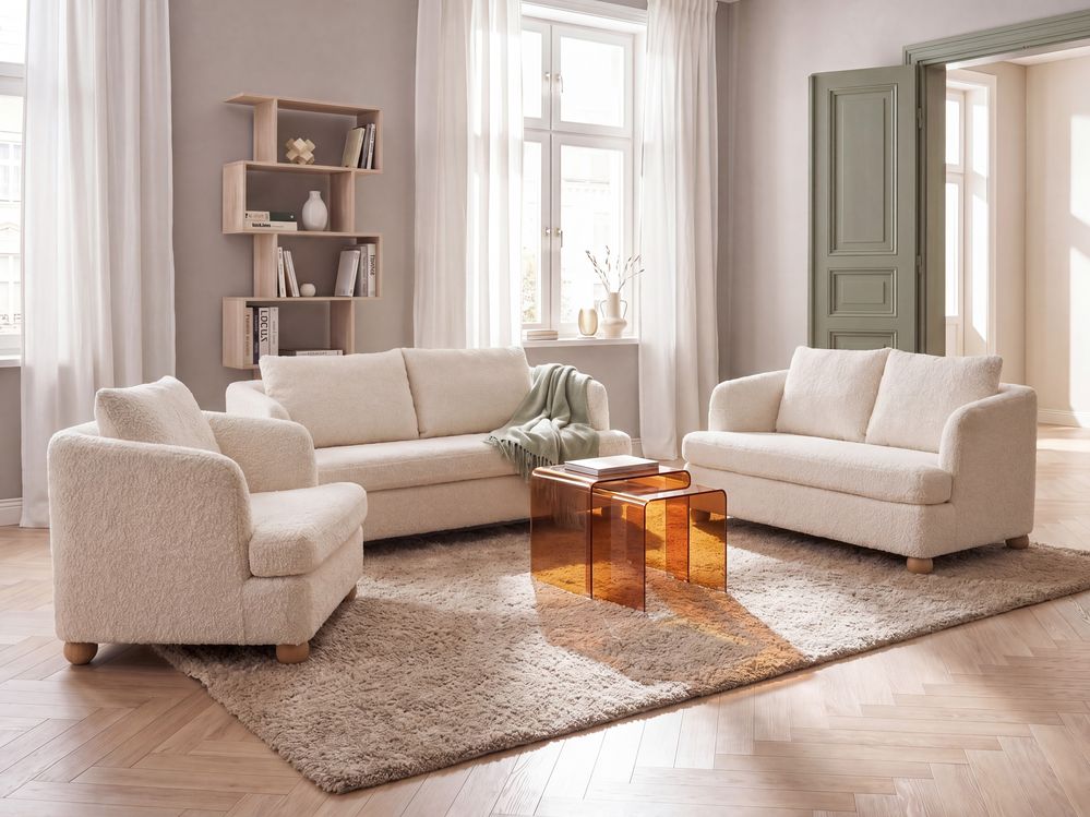Living Room Set 6 Seater RATTVIK Boucle Off-White