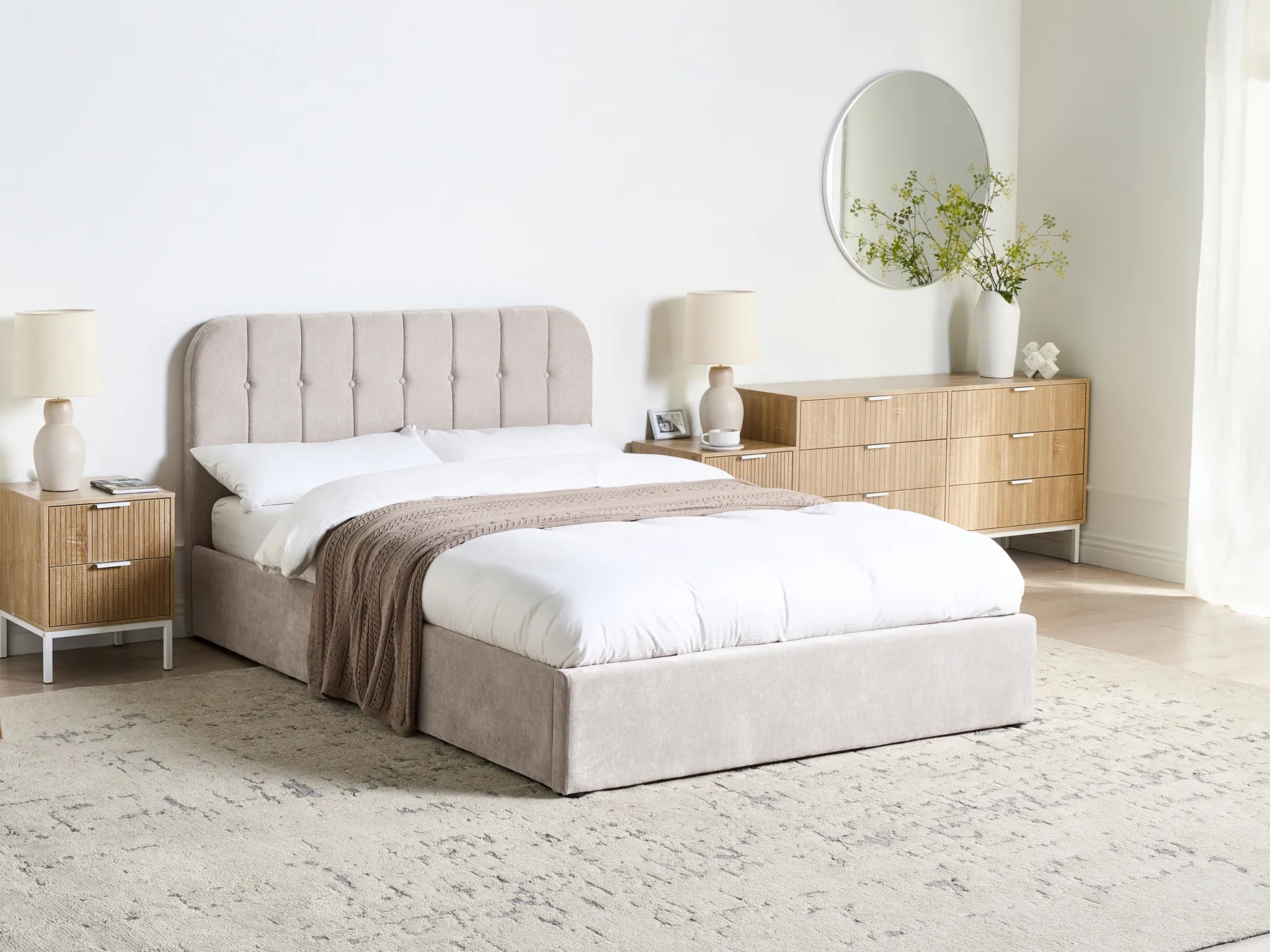 Ottoman Bed CHALLANS Chenille Taupe 140 x 200 cm (EU Double)_1023039