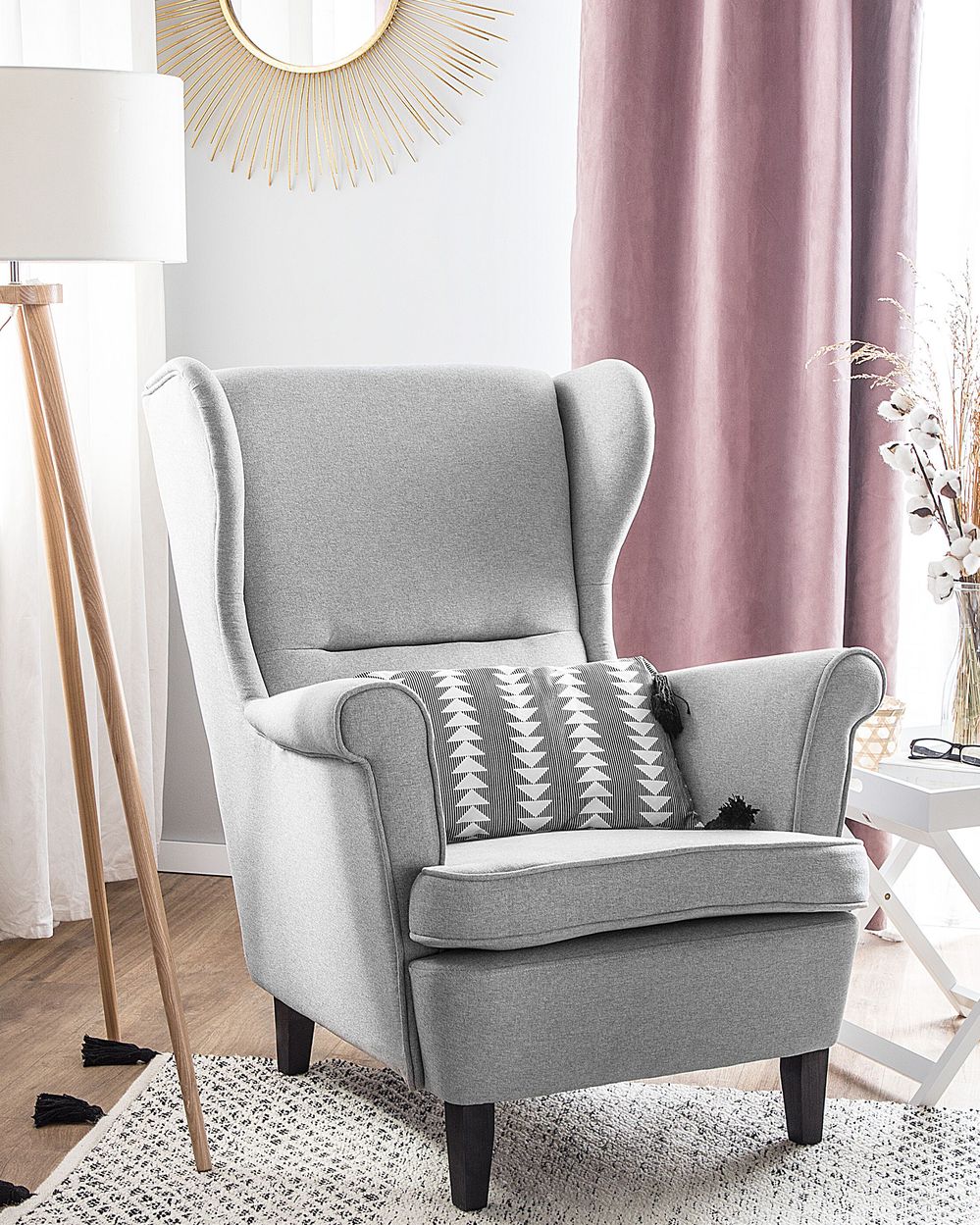 Fauteuil à oreilles ABSON Tissu Gris