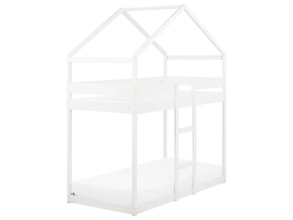Hochbett Haus Kiefernholz LABATUT 90 x 200 cm Weiß