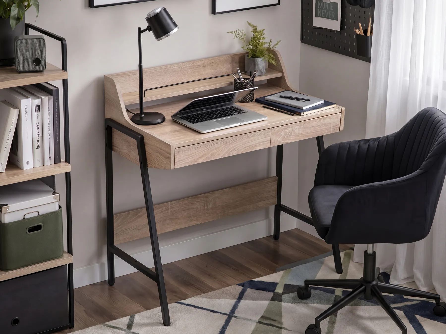 Home Office Desk with Hutch BROXTON 77 cm 46 cm with Drawers Light Brown_710499