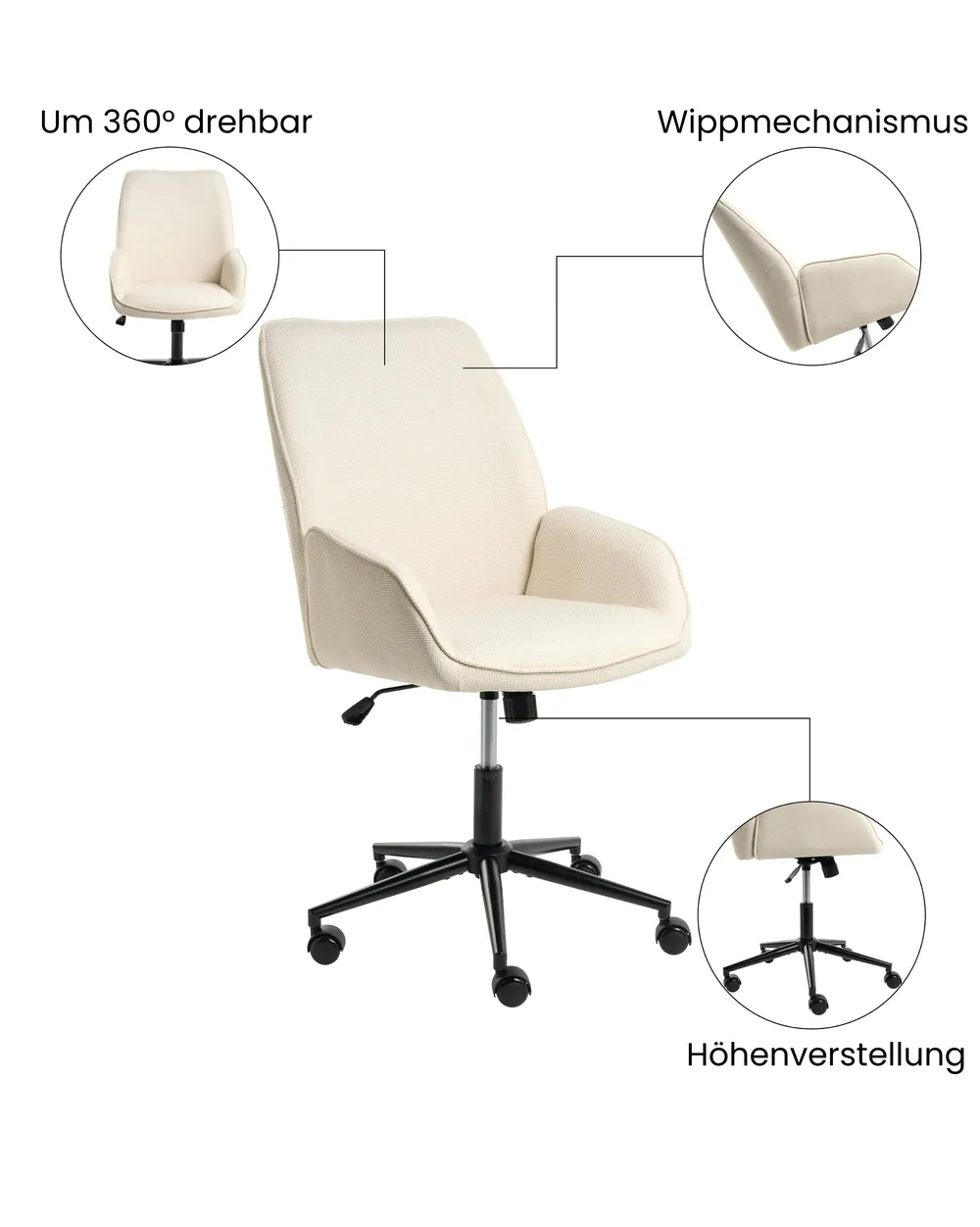 Bürostuhl CASTILE Kunstleinen Cremeweiß_1072503