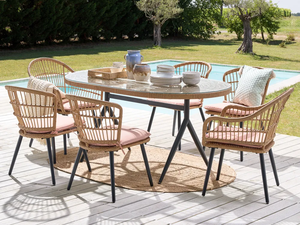 Gartenmöbel Set 6-Sitzer ALIANO inkl. Kissen Polyrattan Pastellrosa