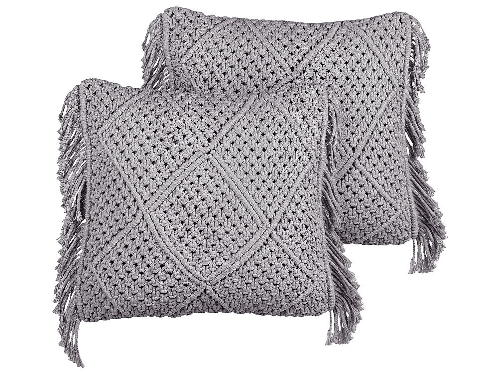 Set of 2 Decorative Cushions BESHAM 45 x 45 cm Cotton Grey Geometric Pattern