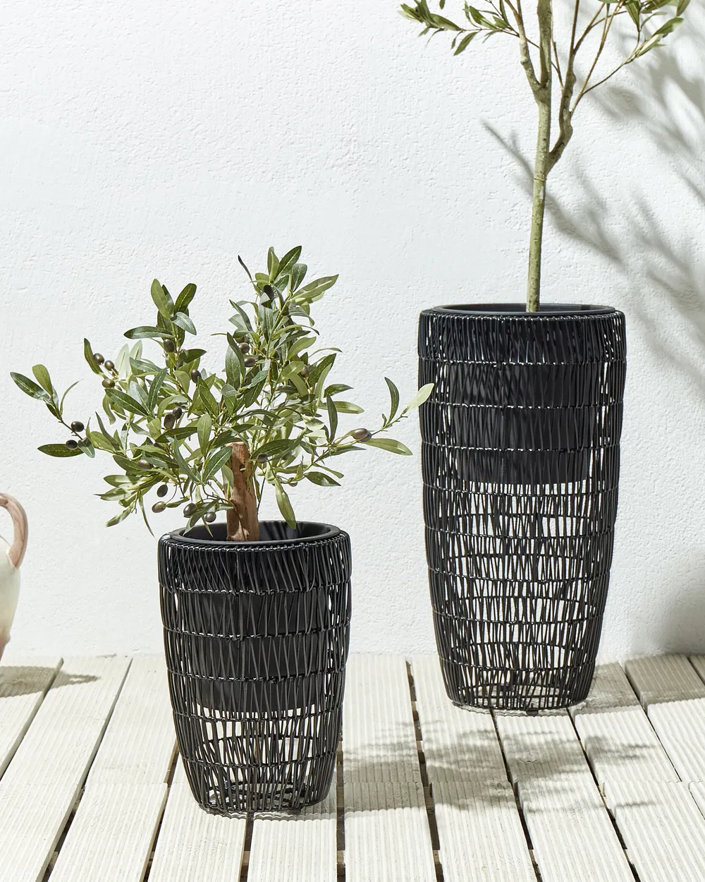 Set mit 2 Blumentöpfen CHELONE 26/34 cm Polyrattan Schwarz_914492