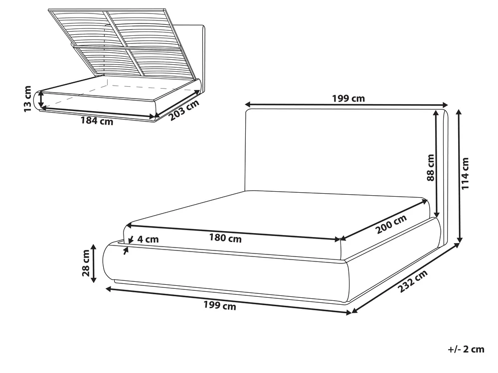 Bett mit Stauraum CAMPAGNE Stoff Dunkelbraun 180 x 200 cm_972184