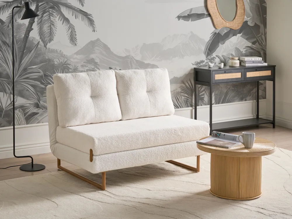 Schlafsofa 2-Sitzer JERSLEV Bouclé Cremeweiß